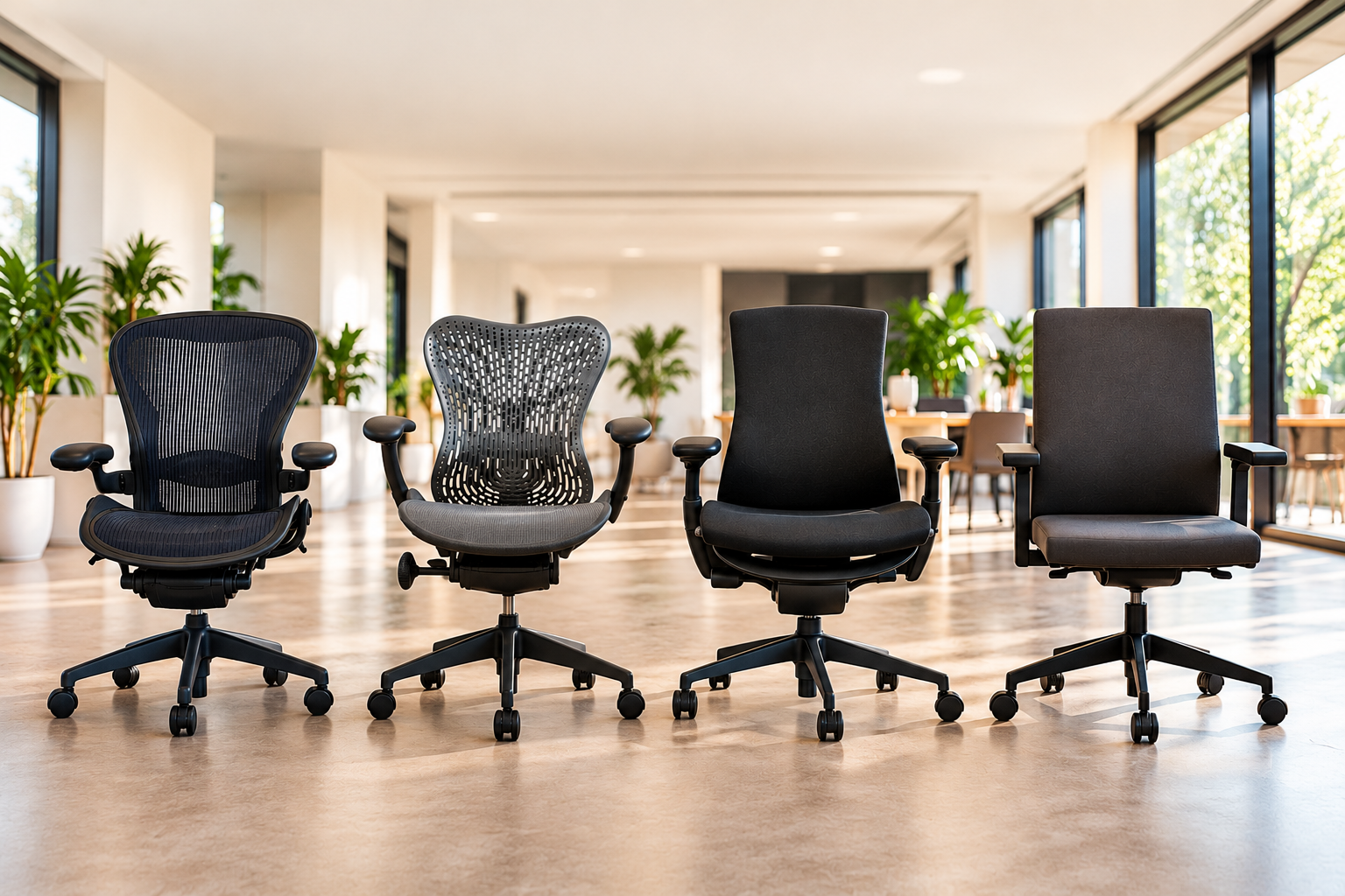 Four ergonomic office chairs